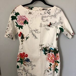 Zara Woman Cream Floral Pencil Dress